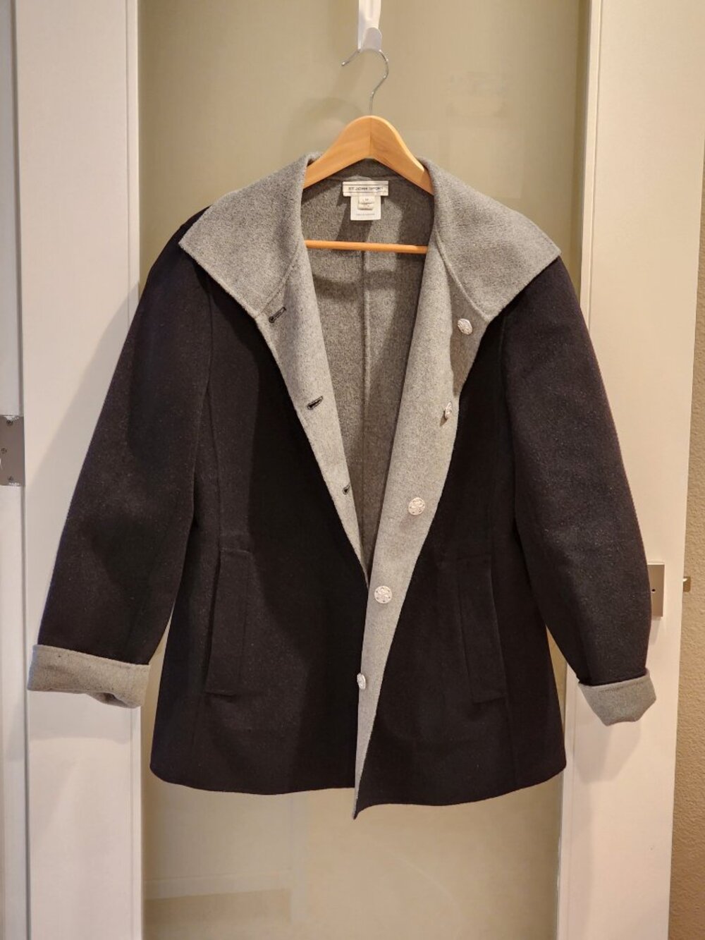 Excellent!!| US Med| ST JOHN: Onyx Black/Gray Wool Cashmere Jacket